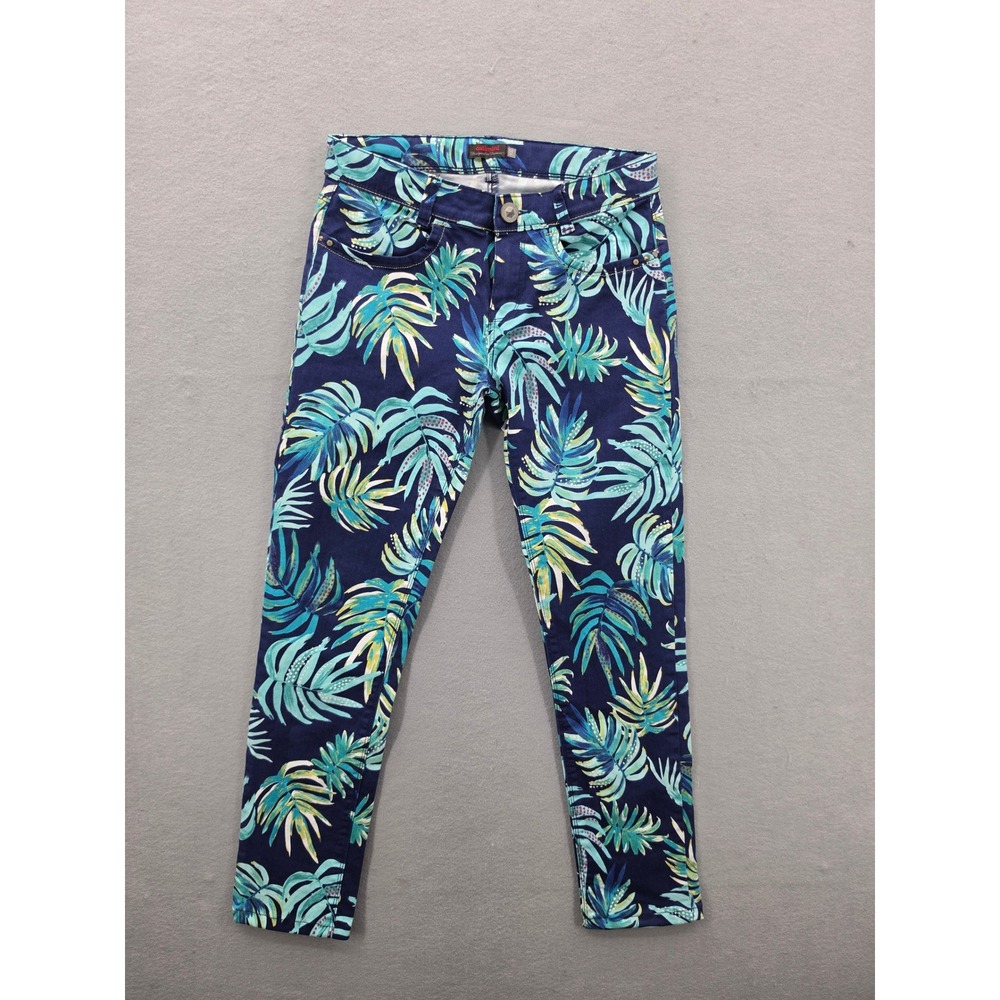 Catimini France Girls Tropical Palm Leaf Print Skinny Jeans Navy Blue Size 14